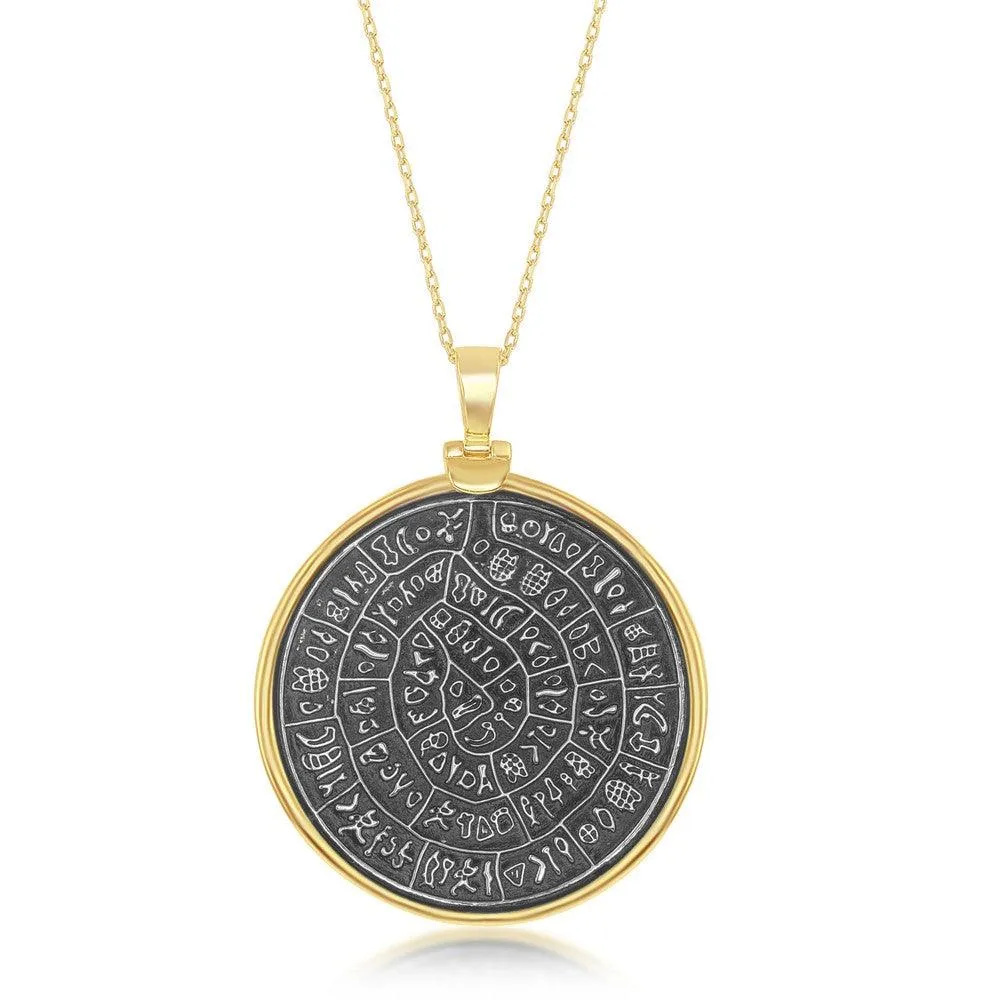 Sterling Silver GP Phaistos-Replica Coin Pendant Chain, Large
