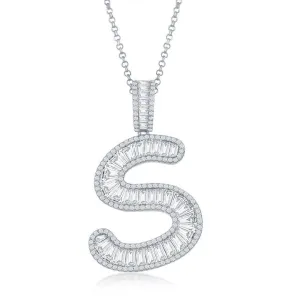 Sterling Silver S Initial Baguette CZ Pendant Chain