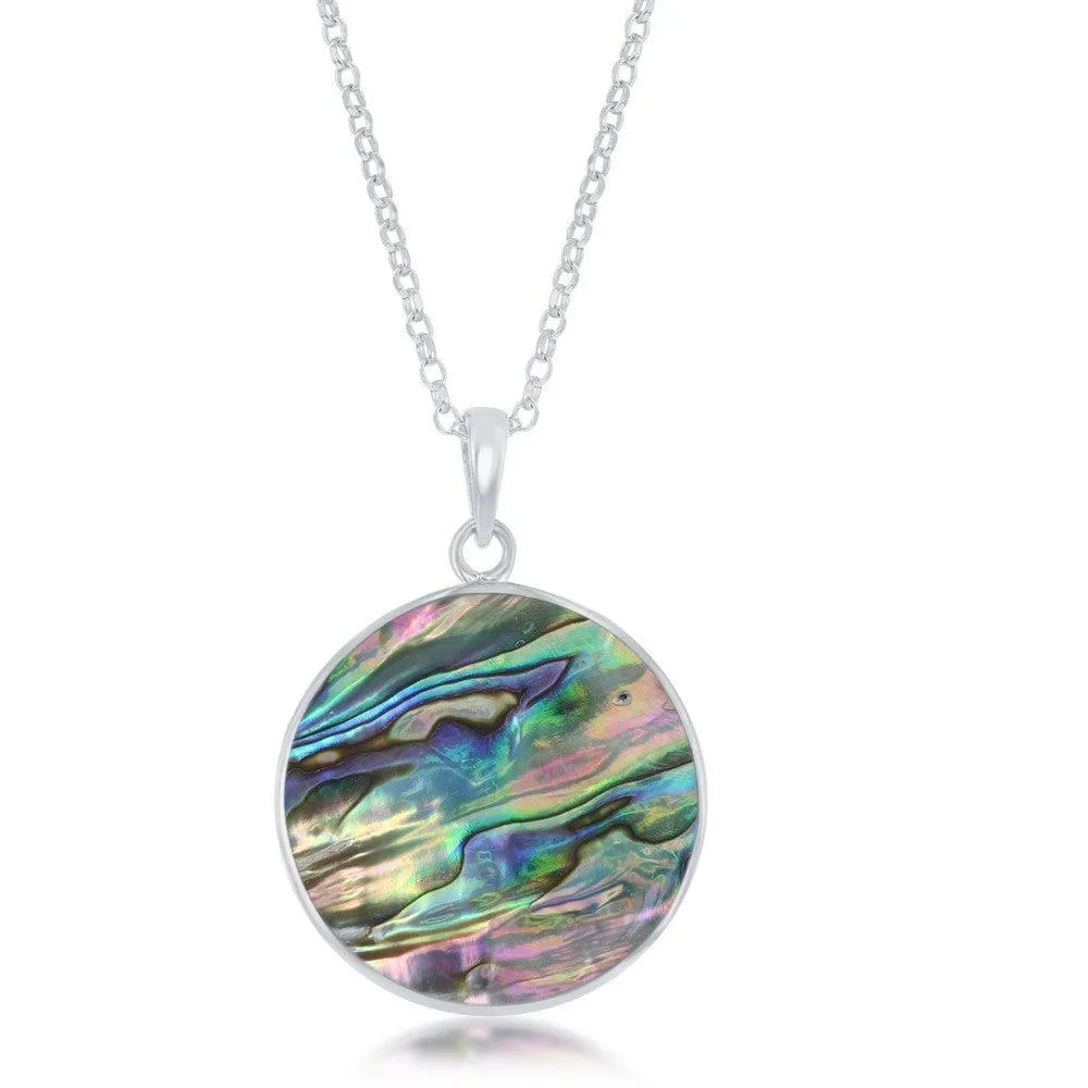 Sterling Silver Wave Design Abalone Pendant Chain
