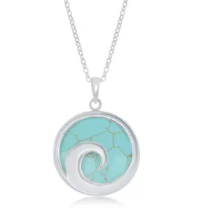 Sterling Silver Wave Design Turquoise Pendant Chain