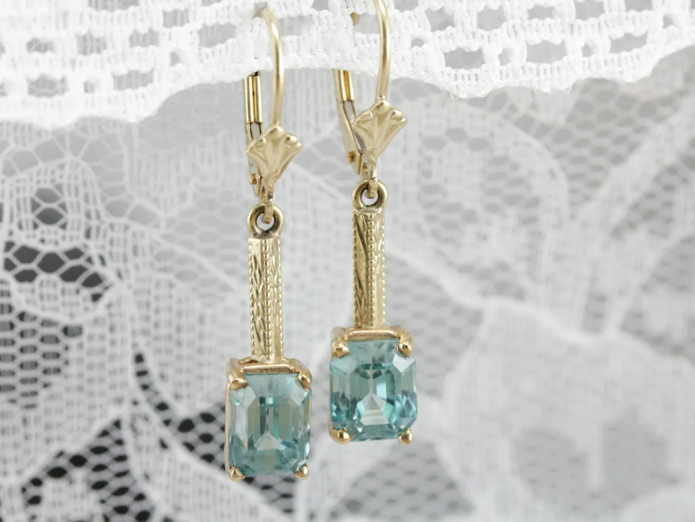 Stunning Art Nouveau and Modern Era Blue Zircon Earrings