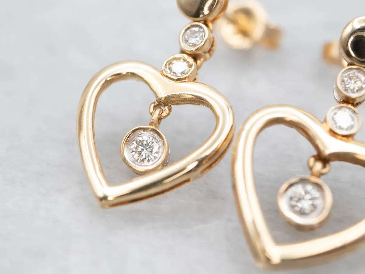 Swinging Diamond Heart Drop Earrings