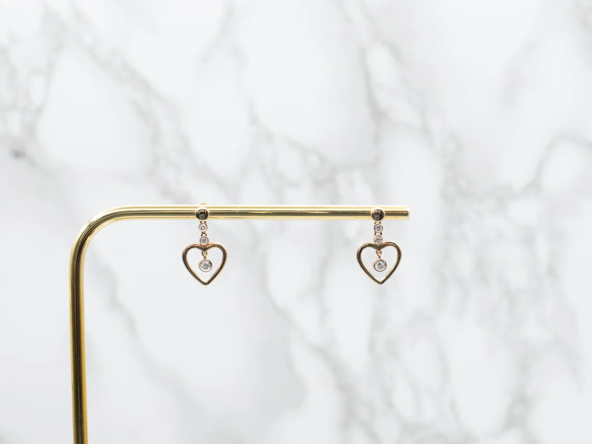 Swinging Diamond Heart Drop Earrings