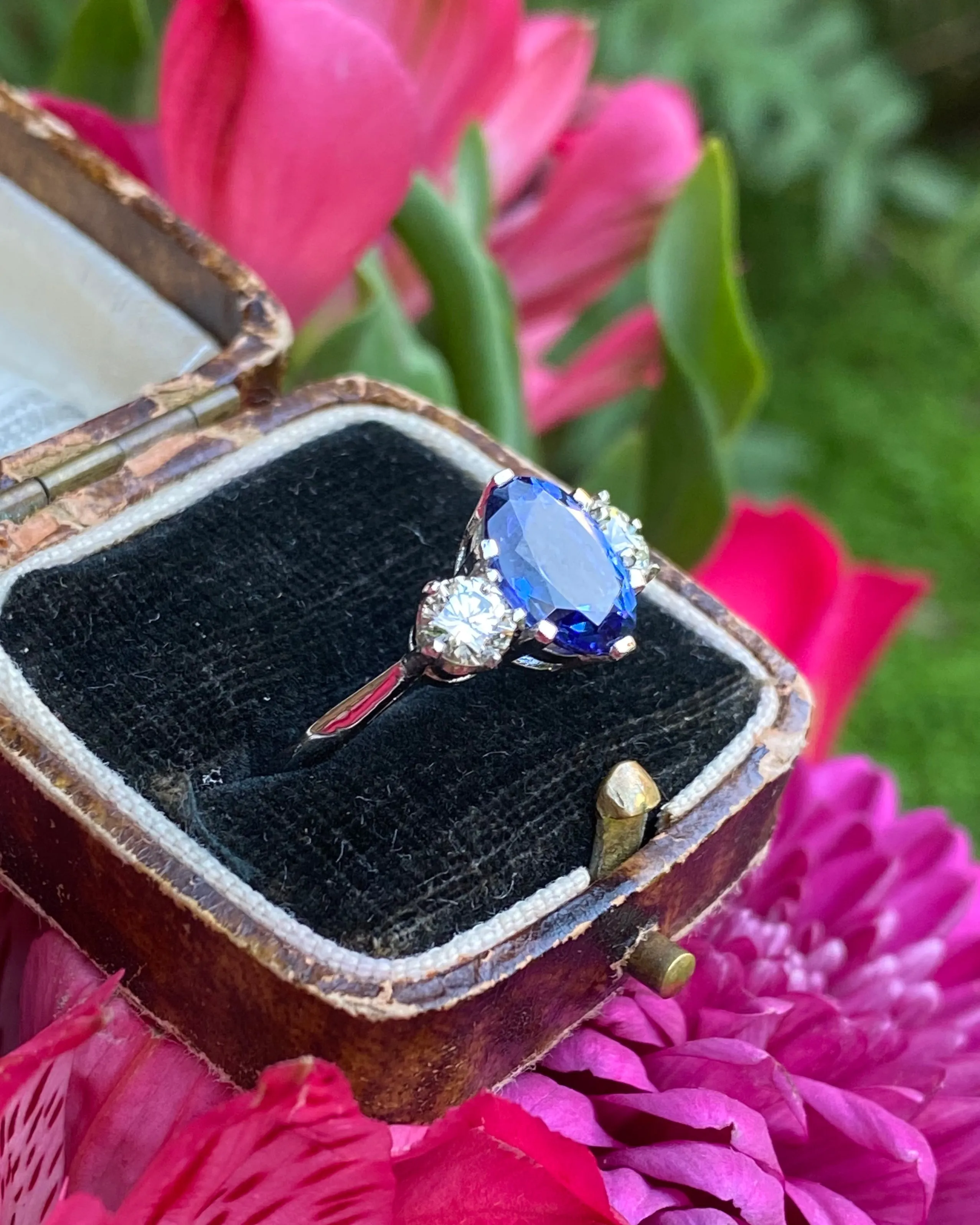 Tanzanite and Diamond Three Stone Platinum Ring 0.68ct Diamond   2.74ct