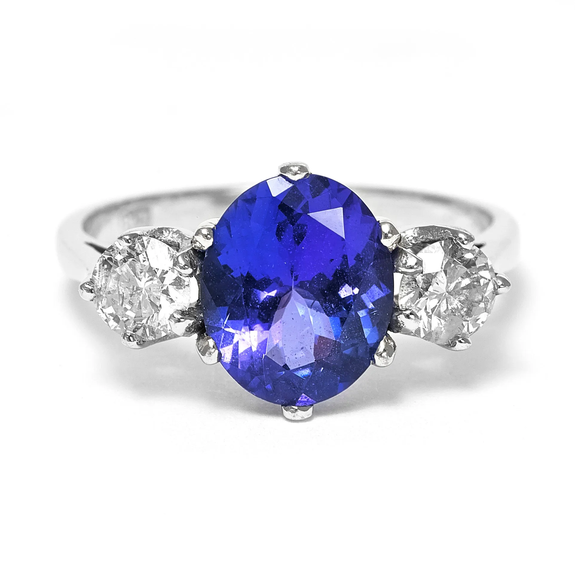 Tanzanite and Diamond Three Stone Platinum Ring 0.68ct Diamond   2.74ct