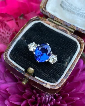 Tanzanite and Diamond Three Stone Platinum Ring 0.68ct Diamond   2.74ct