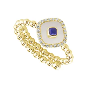 Titanium and 14K Yellow Gold Flexie Lapis And Mother Of Pearl Ring