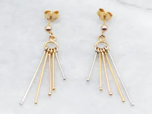 Tri Color Yellow, White, and Rose Gold Bar Tassel Drop Earrings