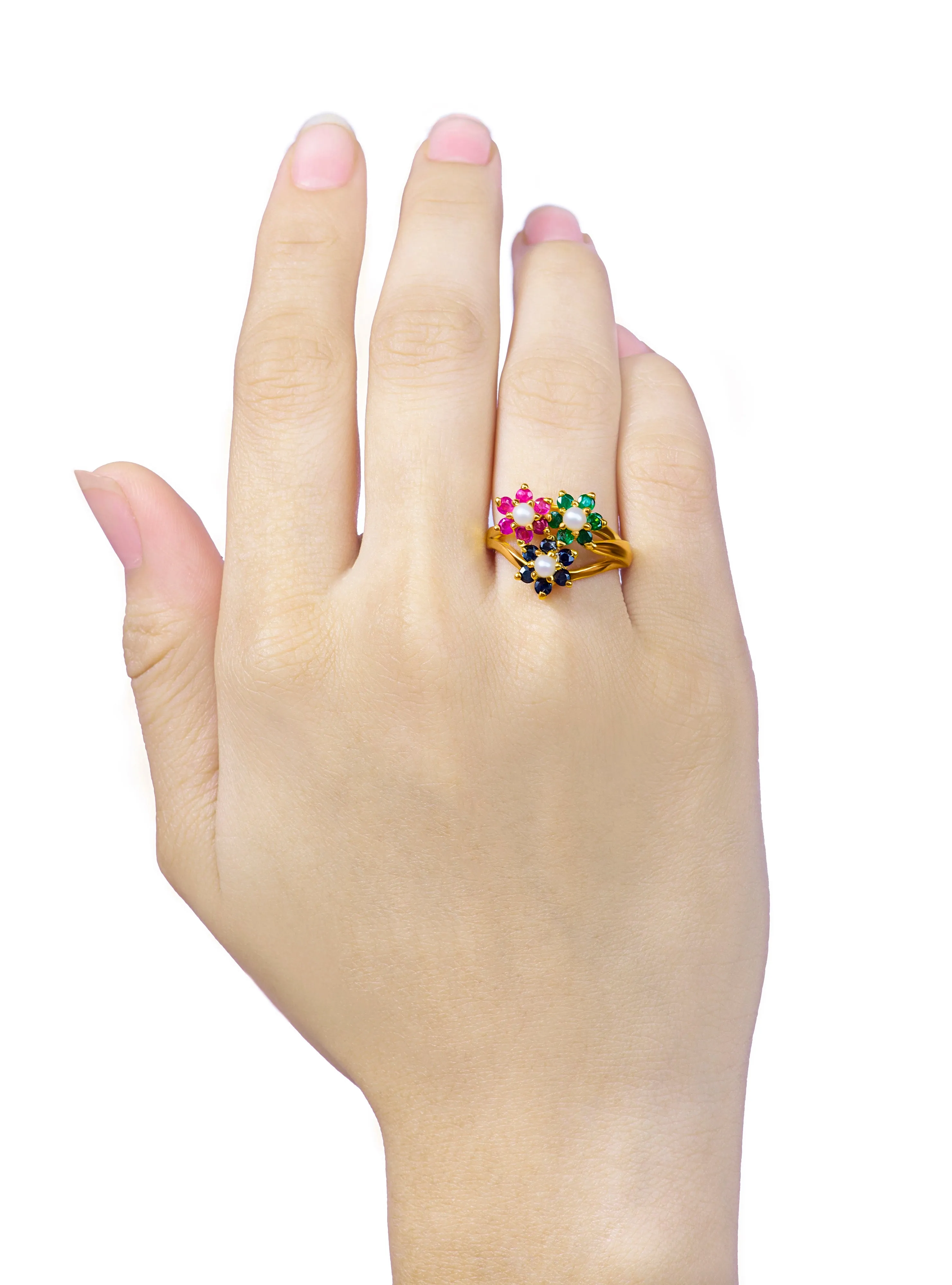 TRINITY OF RUBY, EMERALD AND SAPPHIRE RING