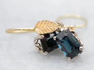 Two Tone Botanical Sapphire Drop Earrings