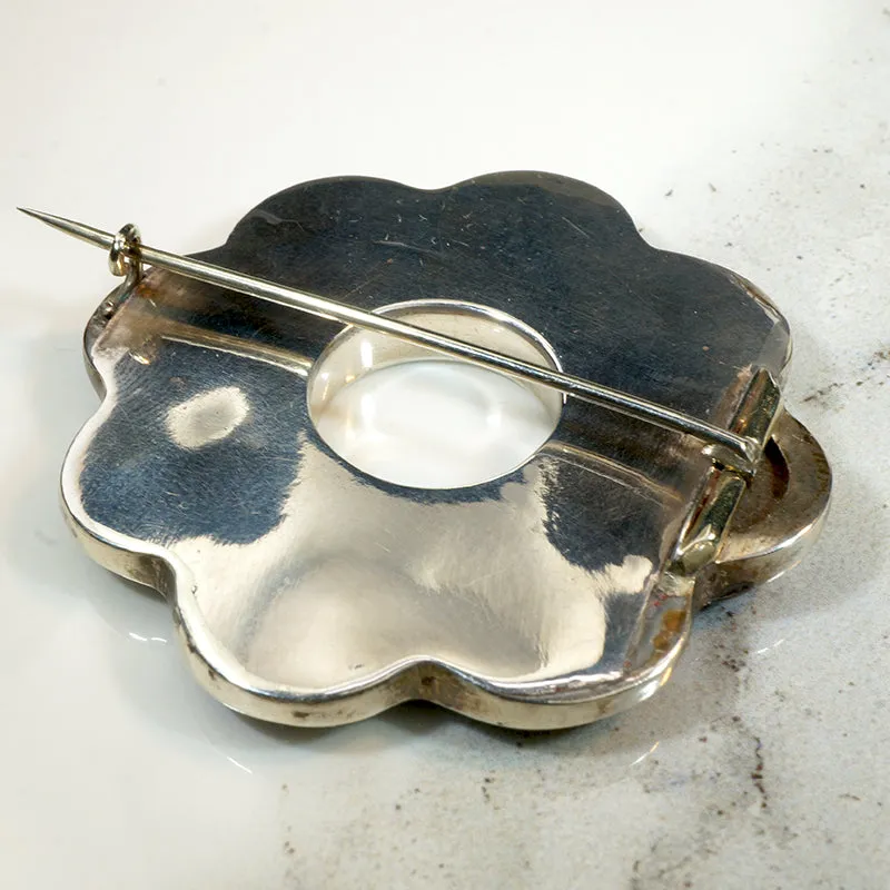 Vibrant Agate & Jasper Scottish Pebble Flower Brooch