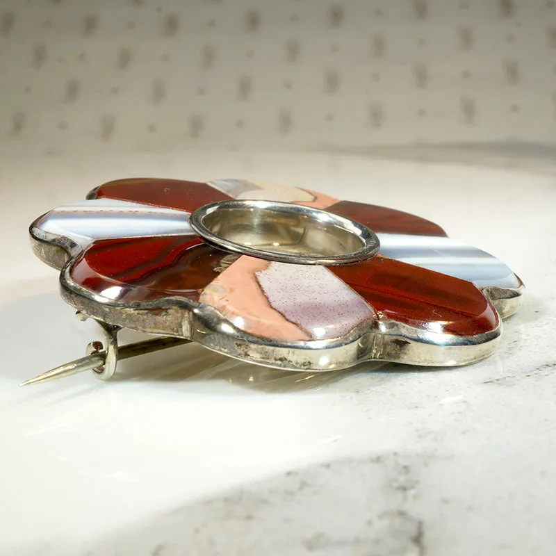 Vibrant Agate & Jasper Scottish Pebble Flower Brooch