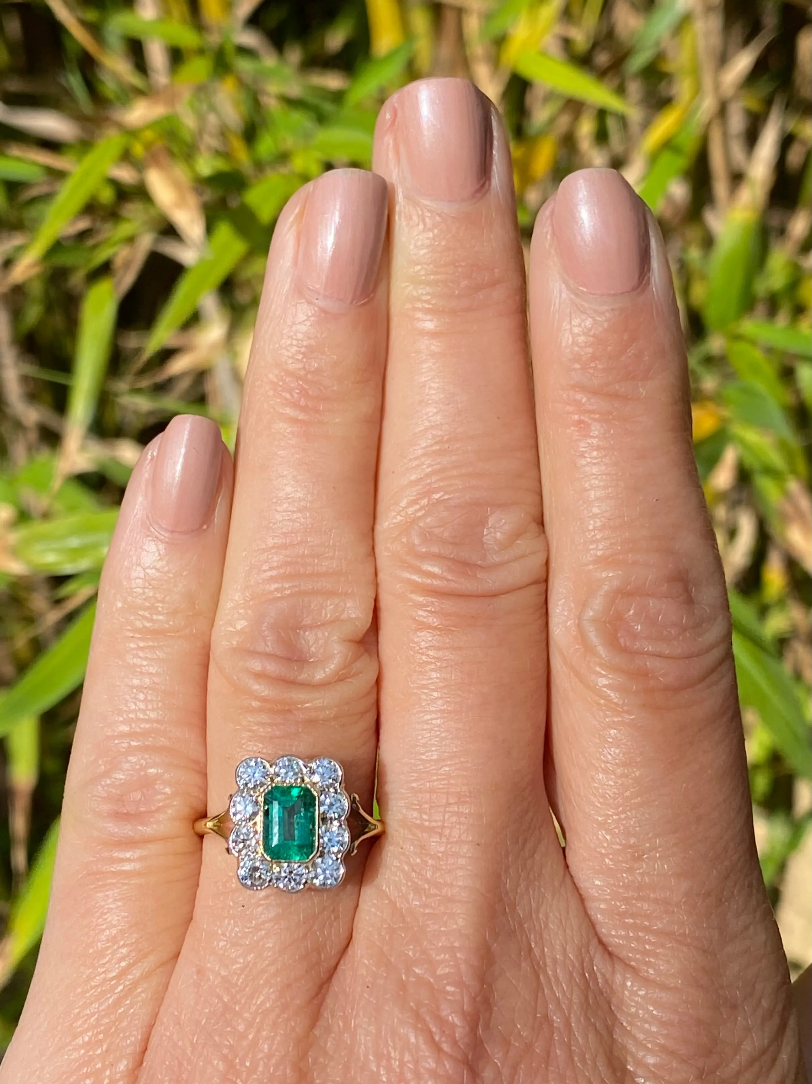Victorian Emerald and Diamond Cluster Ring 18ct Yellow Gold 0.90ct   1.0ct