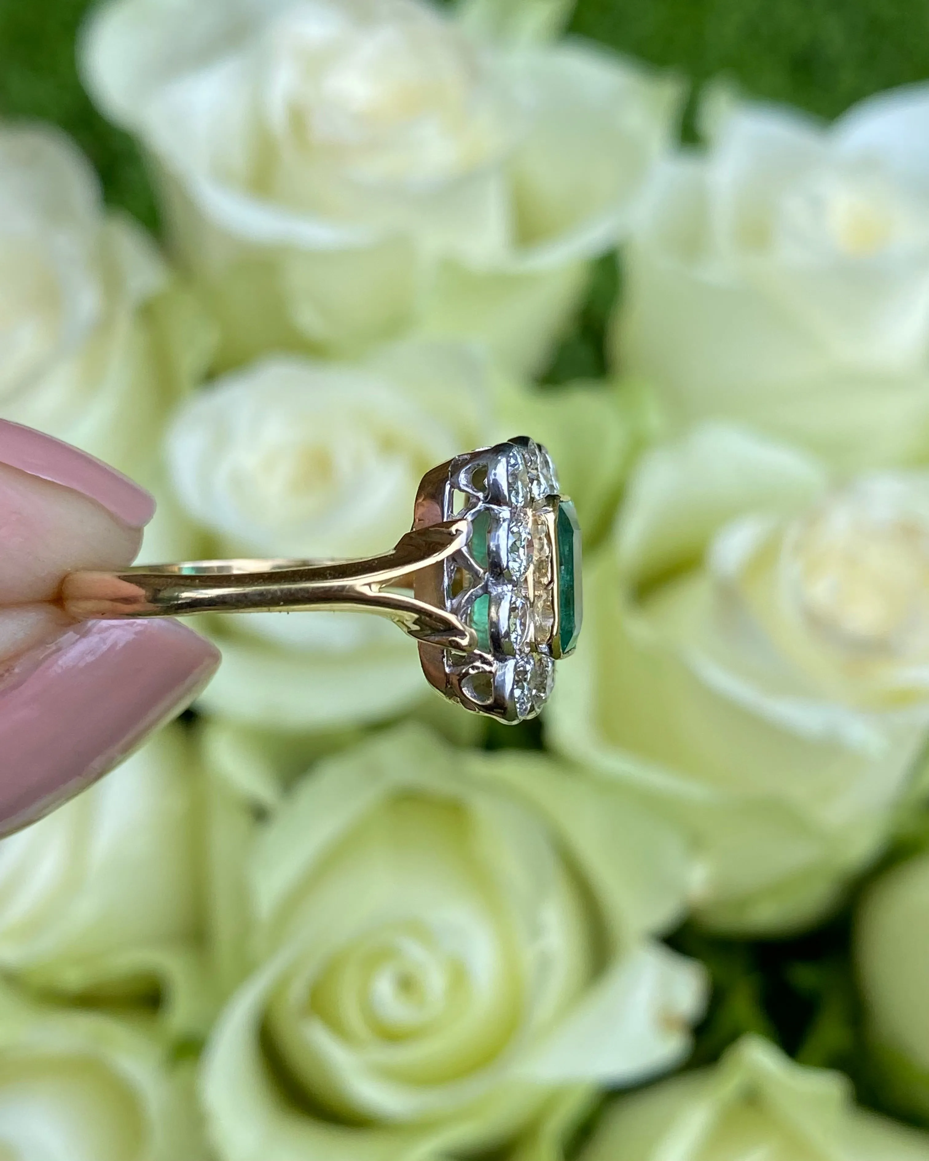 Victorian Emerald and Diamond Cluster Ring 18ct Yellow Gold 0.90ct   1.0ct