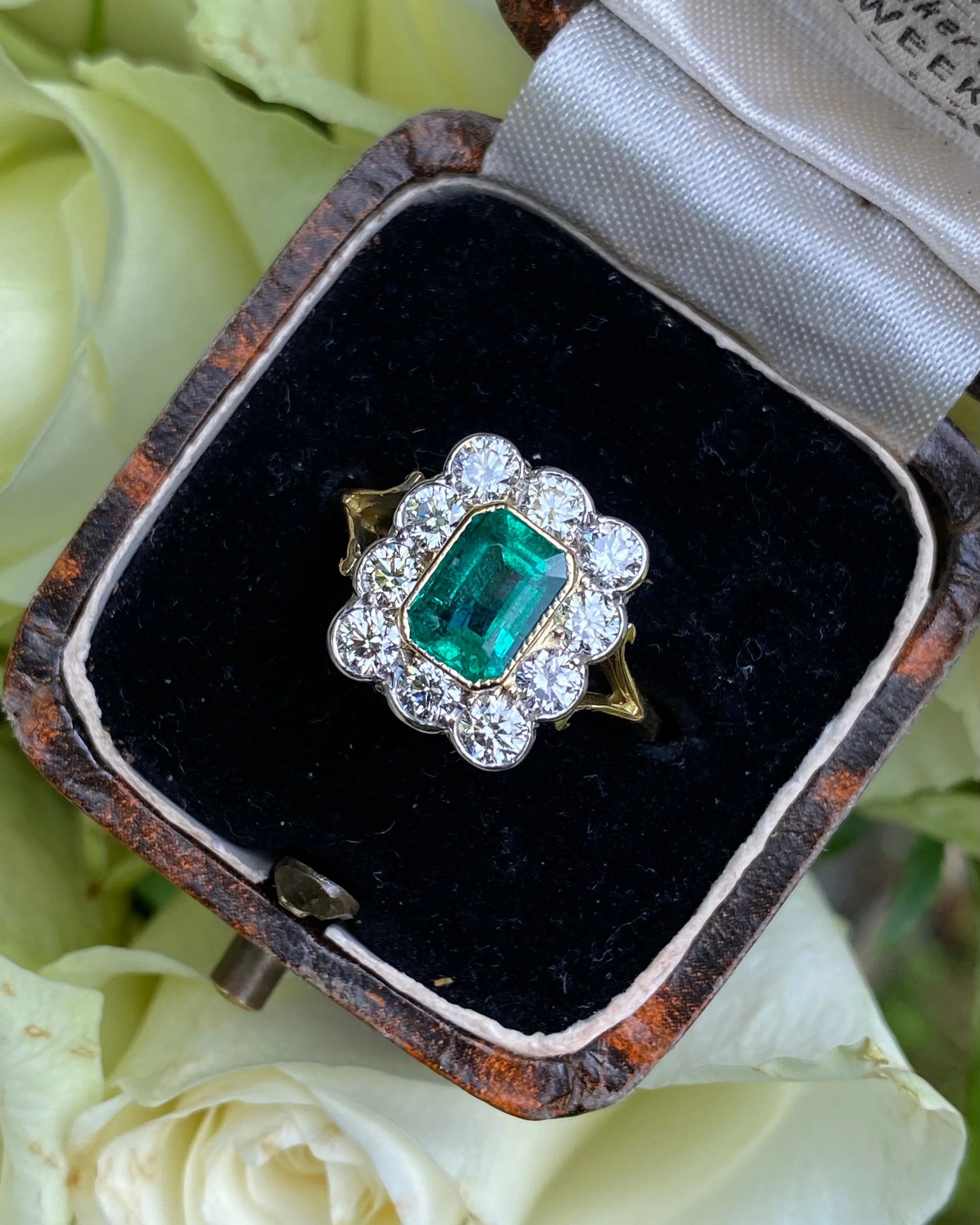 Victorian Emerald and Diamond Cluster Ring 18ct Yellow Gold 0.90ct   1.0ct