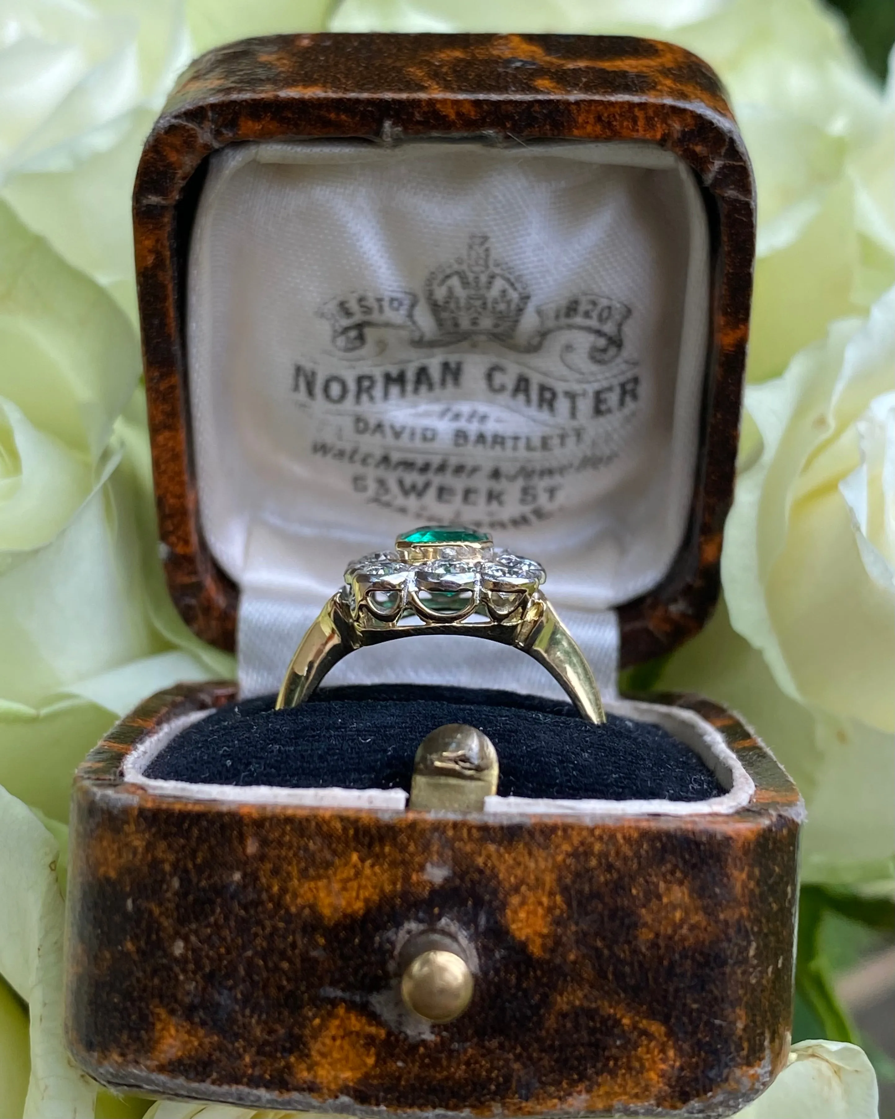 Victorian Emerald and Diamond Cluster Ring 18ct Yellow Gold 0.90ct   1.0ct