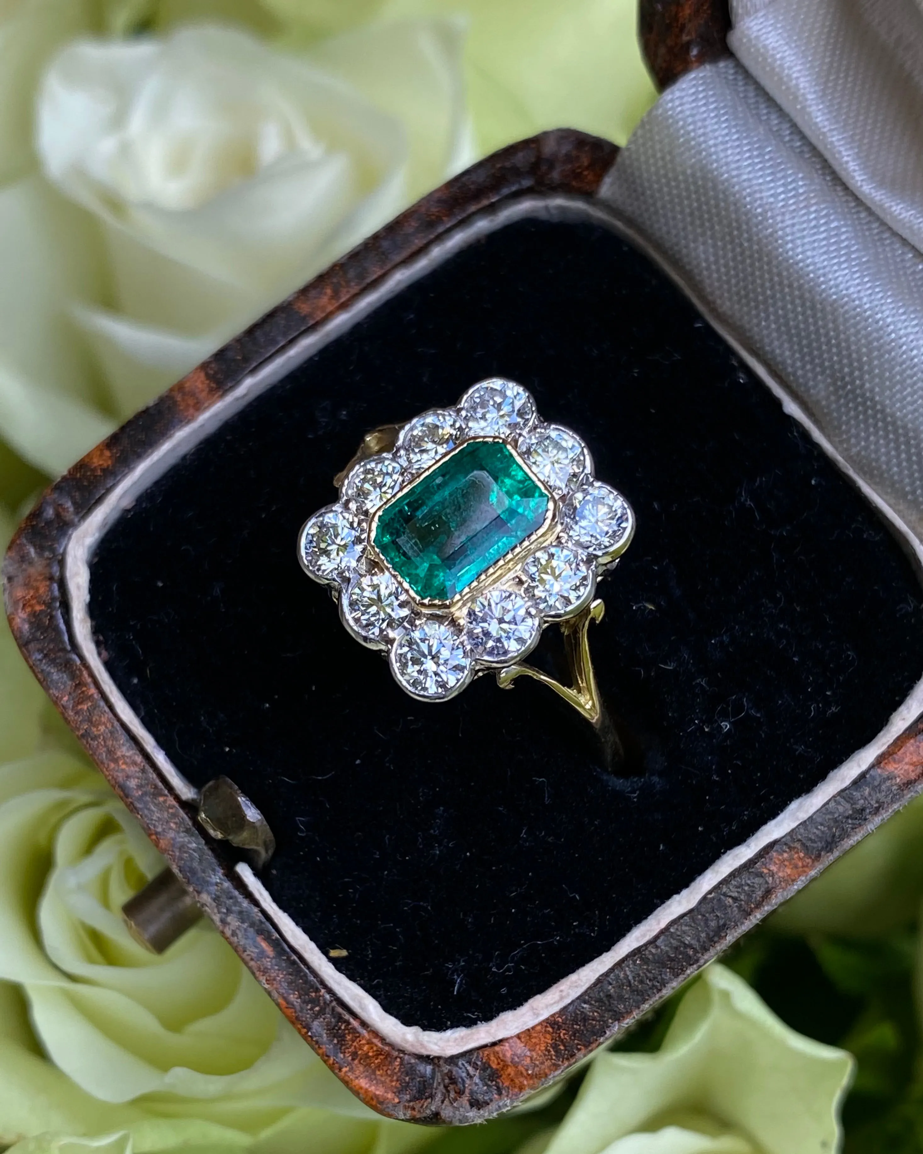 Victorian Emerald and Diamond Cluster Ring 18ct Yellow Gold 0.90ct   1.0ct