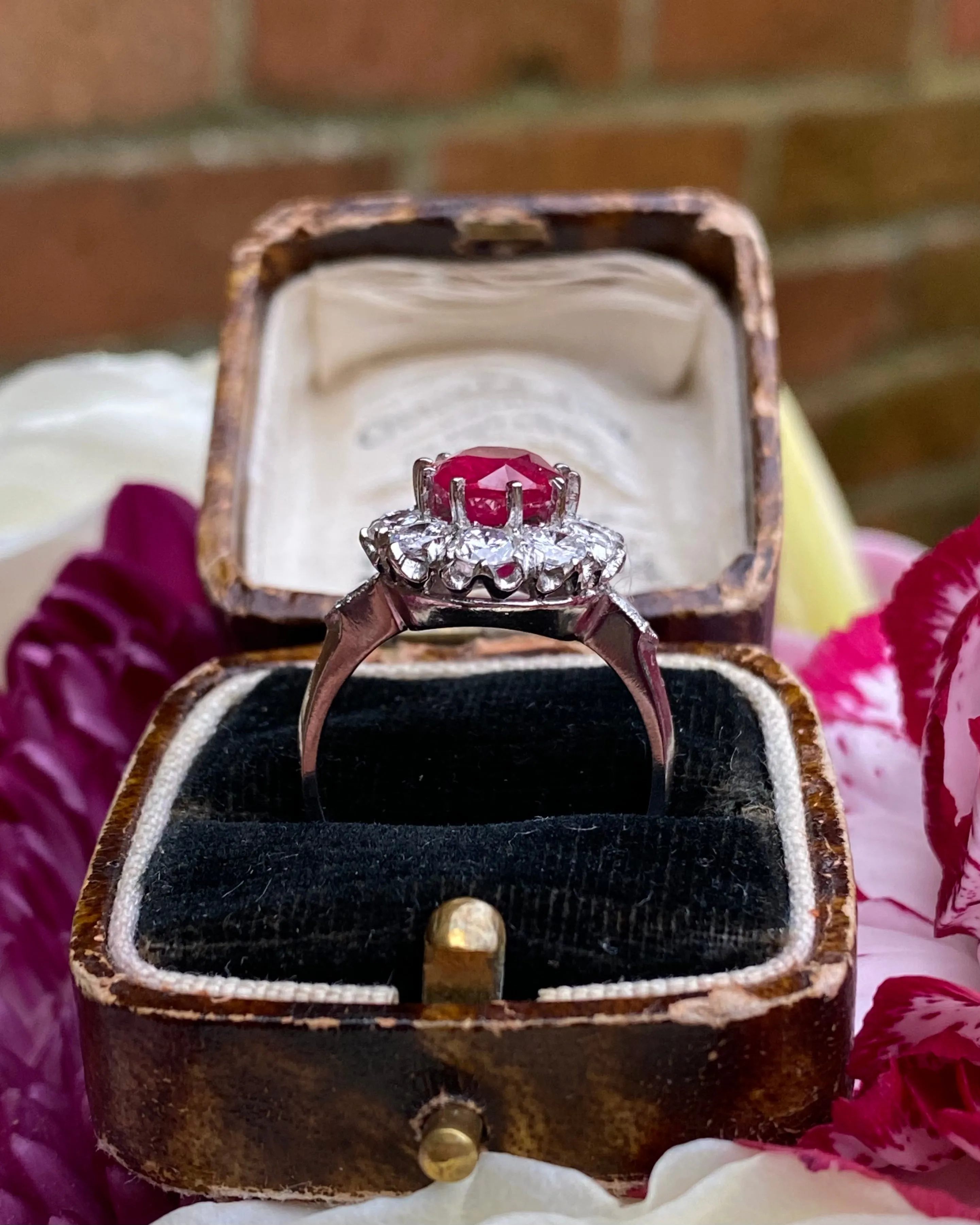Victorian Style Ruby and Diamond Cluster Platinum Ring 1.35ct   3.90ct
