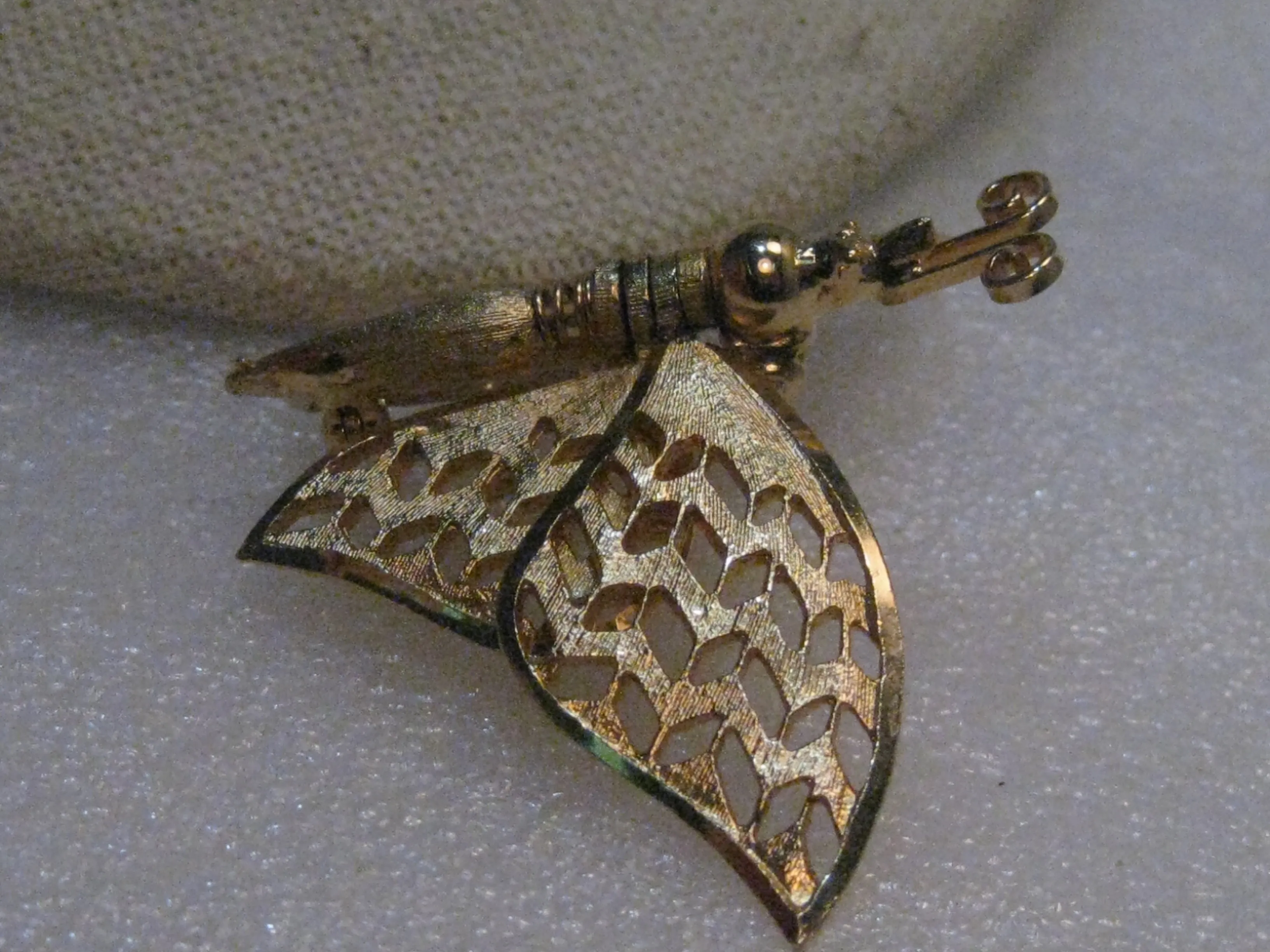 Vintage Butterfly Trembler/Hinged  Brooch, Hinged, Gold Tone, 1960's, 1.5" by 2"