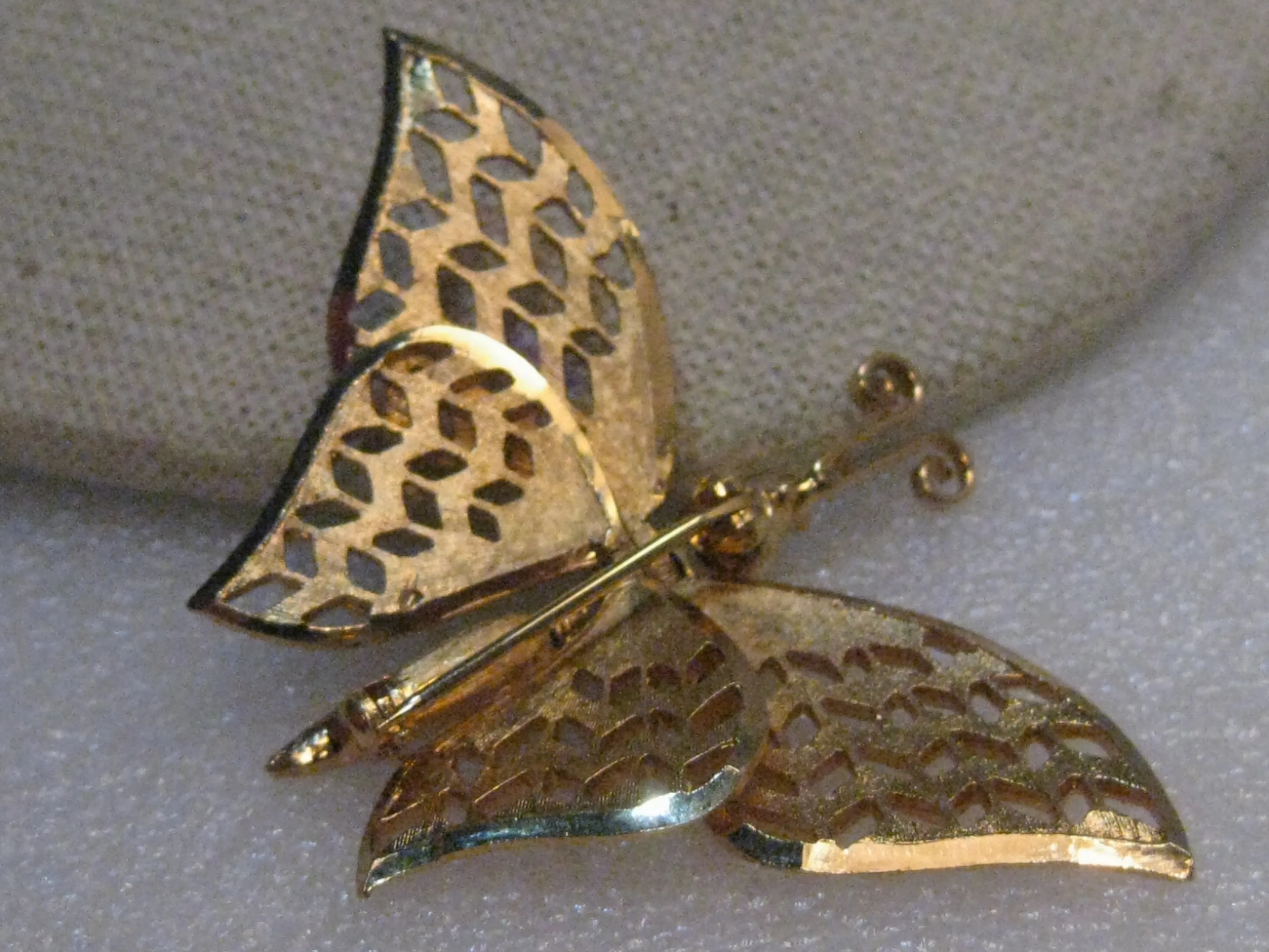 Vintage Butterfly Trembler/Hinged  Brooch, Hinged, Gold Tone, 1960's, 1.5" by 2"