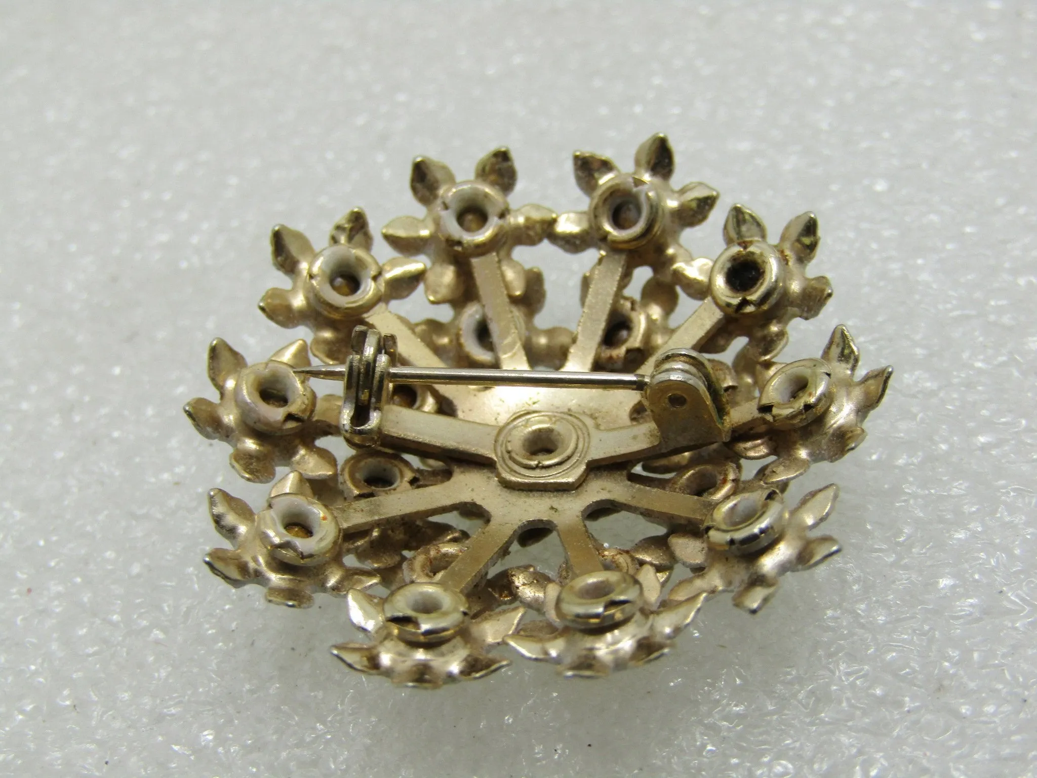 Vintage Enameled Forget-Me-Not Brooch, White with Clear Rhinestones, 1950's-1960's, 1-1/3"
