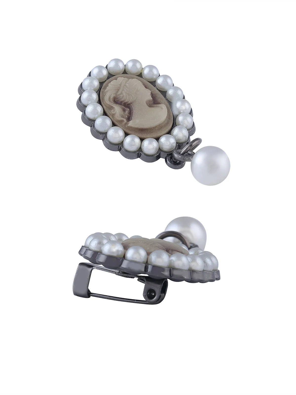 Vintage Lady Cameo Pearl Brooch Pin