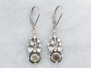 White Gold Black Sapphire and Diamond Drop Earrings